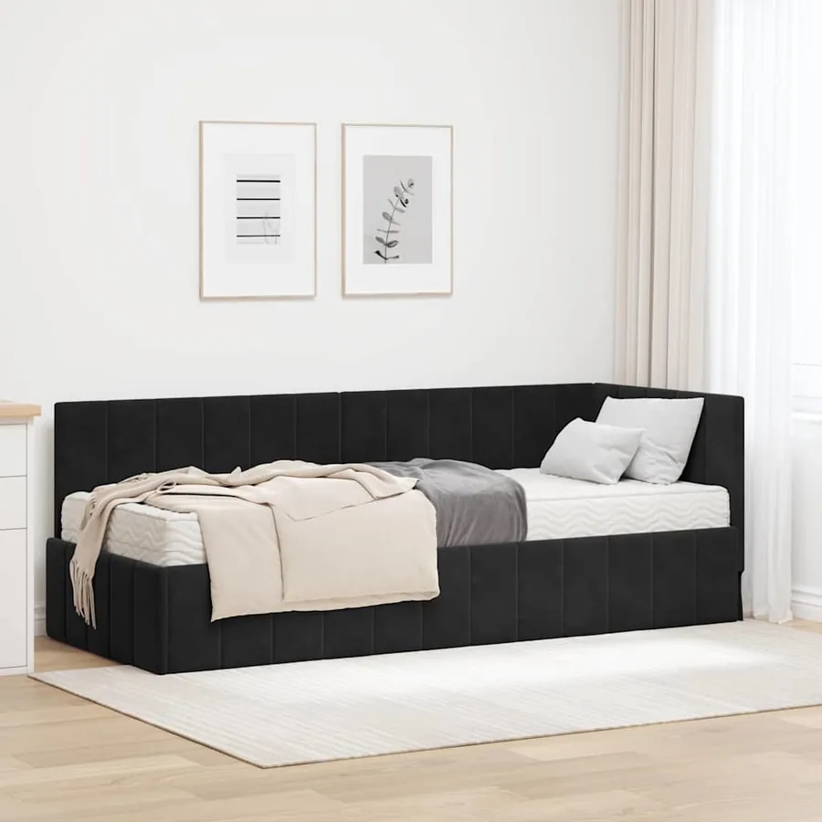 Cadre de lit d'angle avec matelas 2 pcs Noir Velours