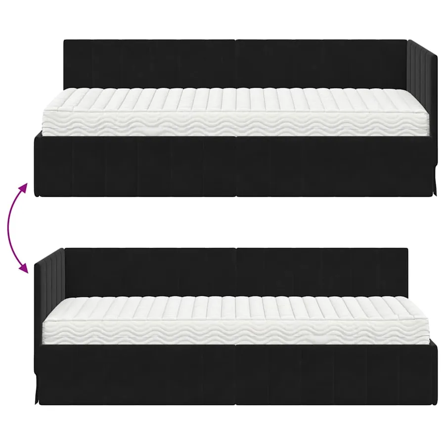 Cadre de lit d'angle avec matelas 2 pcs Noir Velours - 12