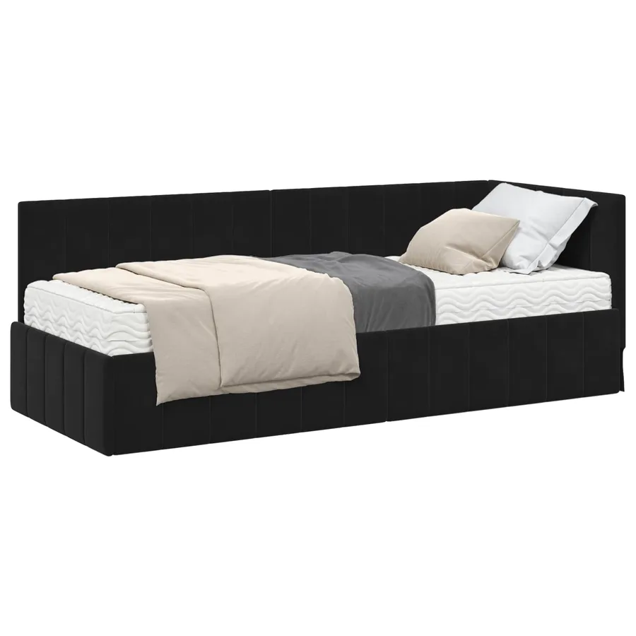 Cadre de lit d'angle avec matelas 2 pcs Noir Velours - 2
