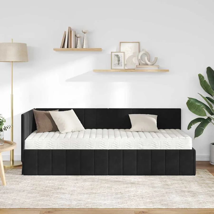 Cadre de lit d'angle avec matelas 2 pcs Noir Velours - 3