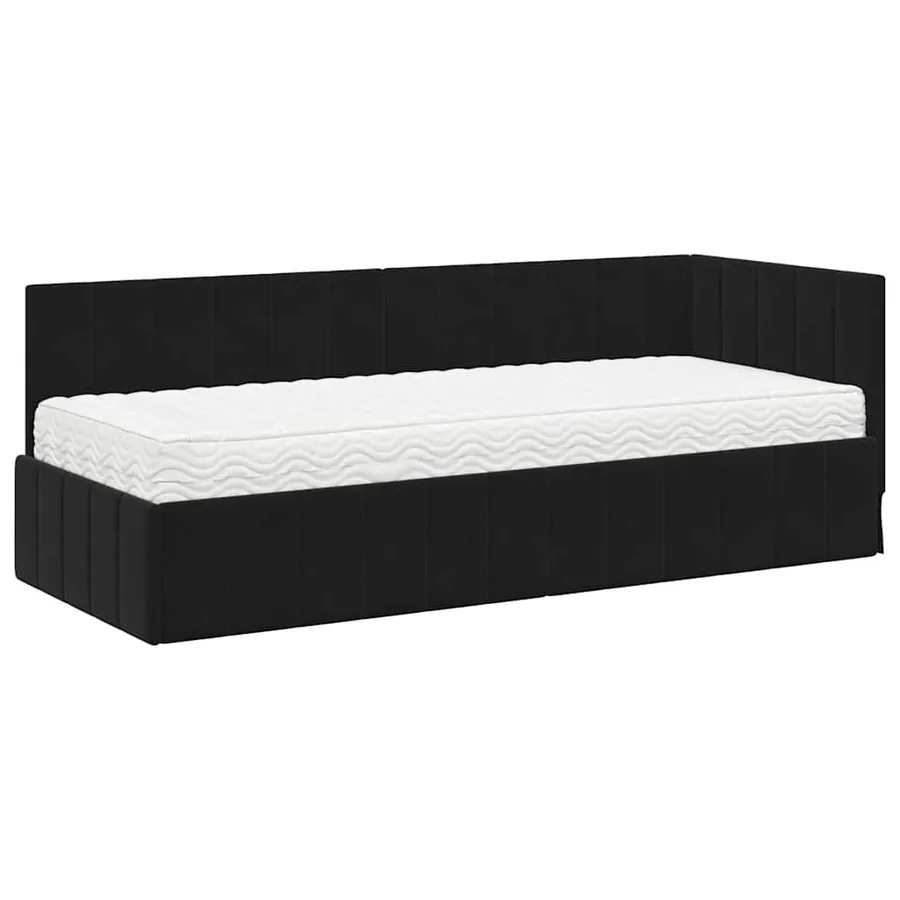 Cadre de lit d'angle avec matelas 2 pcs Noir Velours - 4