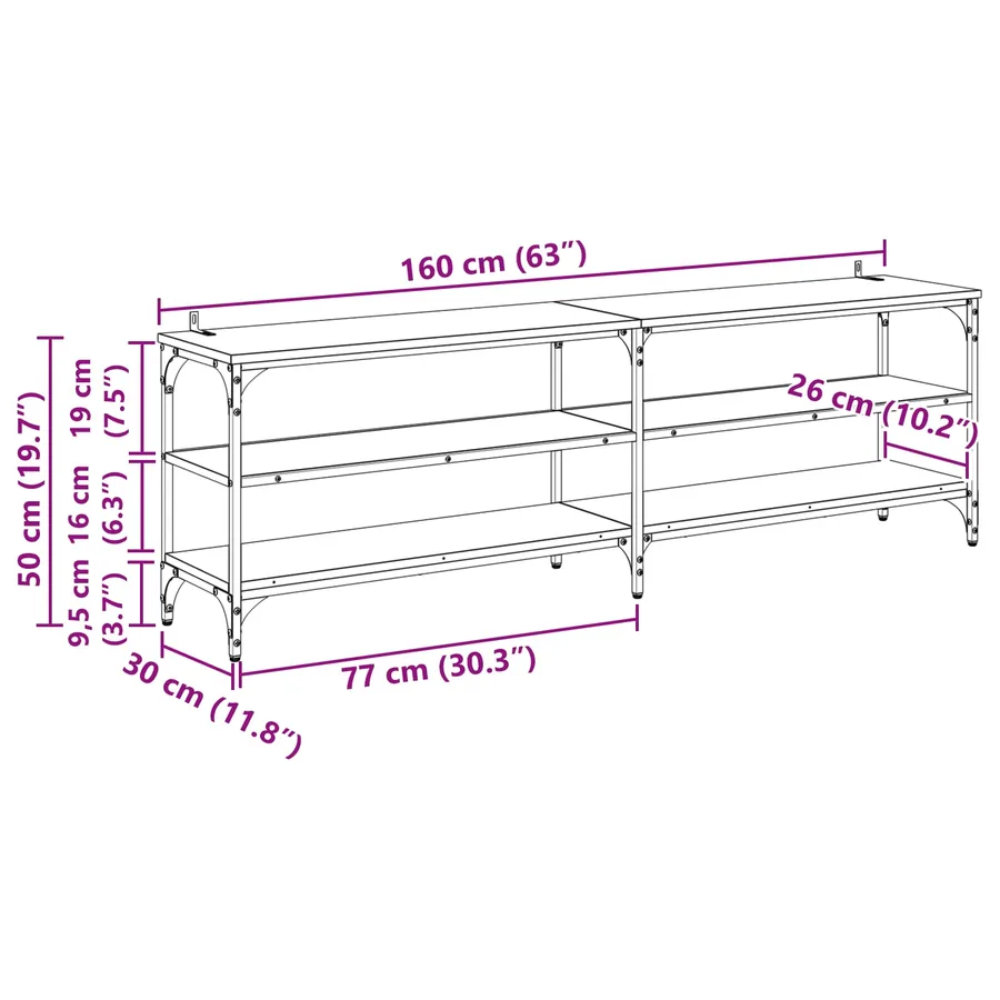 Meuble TV Bois Ancien 160 x 30 x 50 cm Bois d'ingénierie et fer - 12