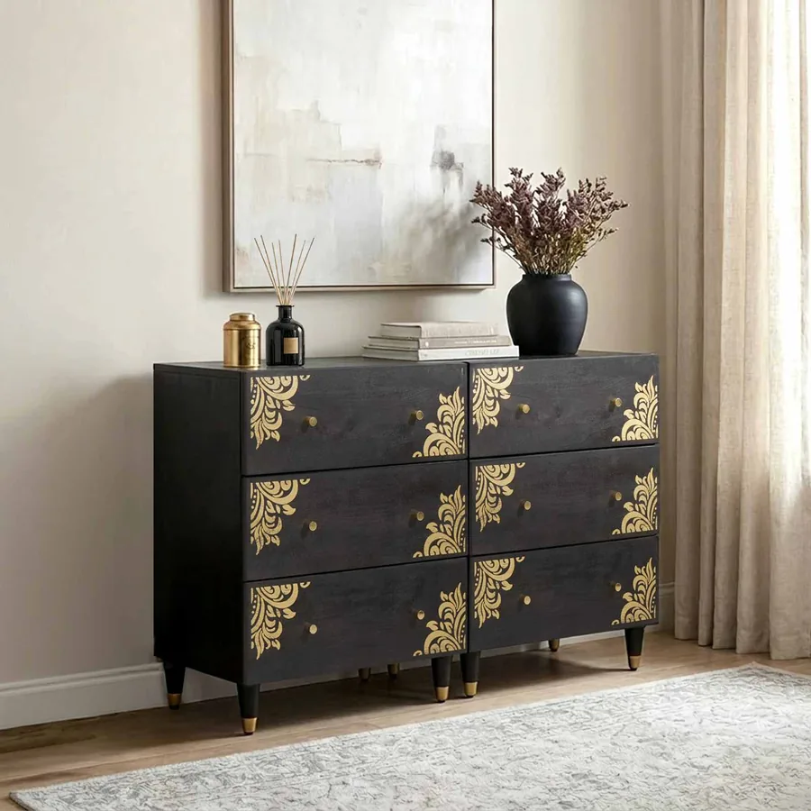 Buffet 2 pcs Noir 60 x 33 x 75 cm Bois de mangue massif