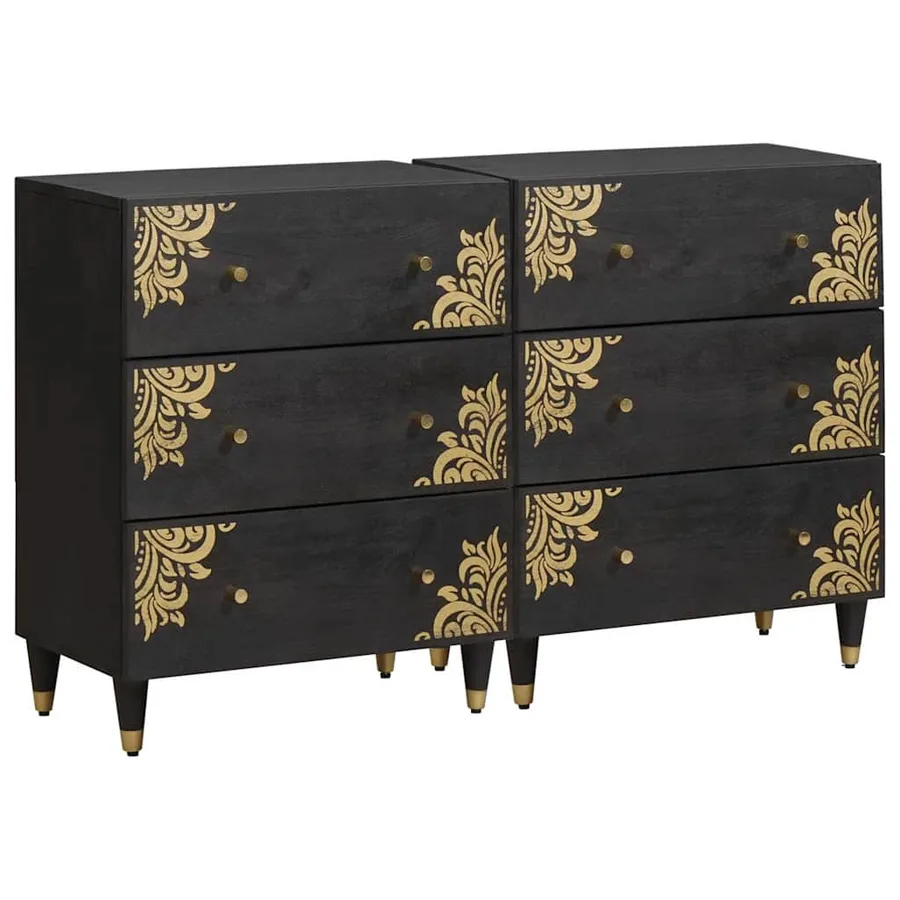 Buffet 2 pcs Noir 60 x 33 x 75 cm Bois de mangue massif - 2