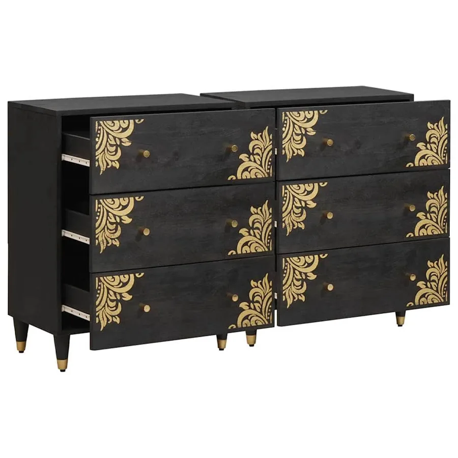Buffet 2 pcs Noir 60 x 33 x 75 cm Bois de mangue massif - 3