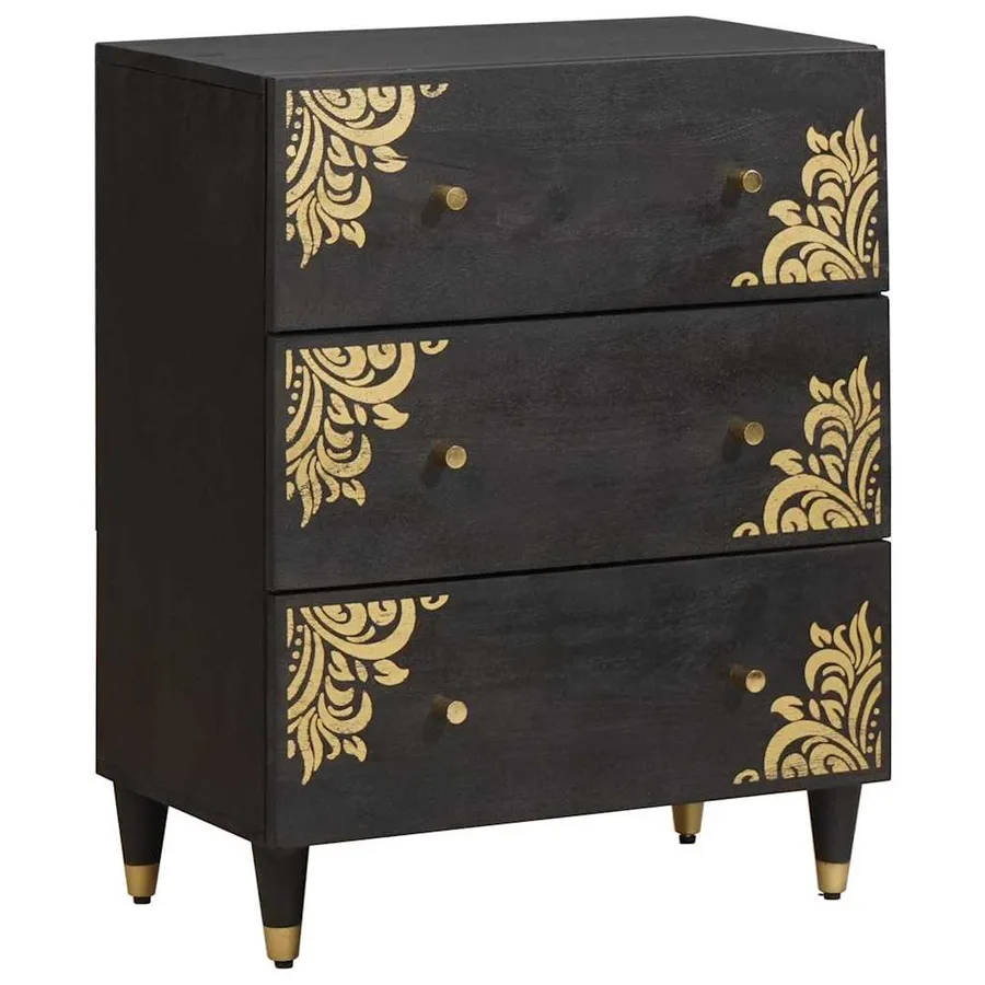 Buffet 2 pcs Noir 60 x 33 x 75 cm Bois de mangue massif - 4