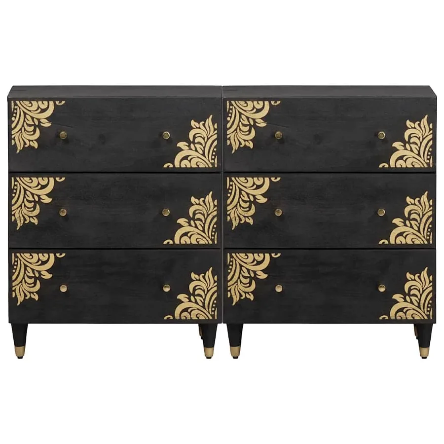 Buffet 2 pcs Noir 60 x 33 x 75 cm Bois de mangue massif - 5