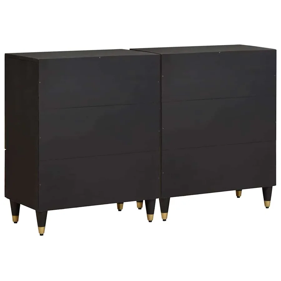 Buffet 2 pcs Noir 60 x 33 x 75 cm Bois de mangue massif - 7
