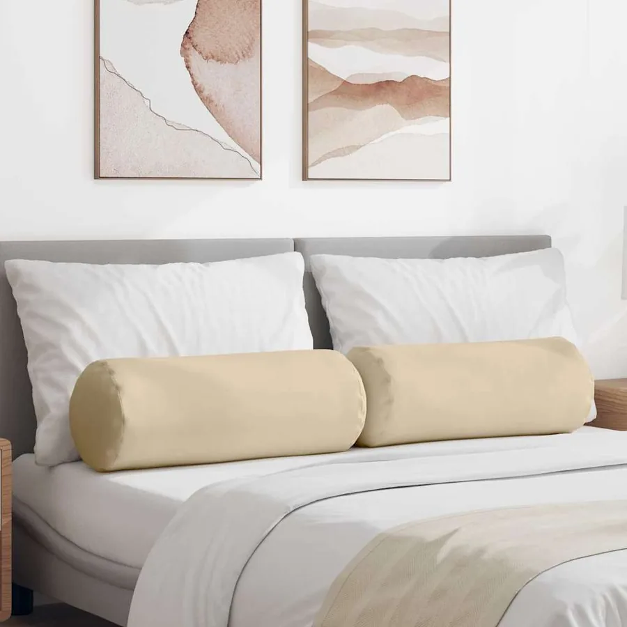 Coussins d'accent 2 pcs Crème Ø 25 x 70 cm Tissu en microfibre