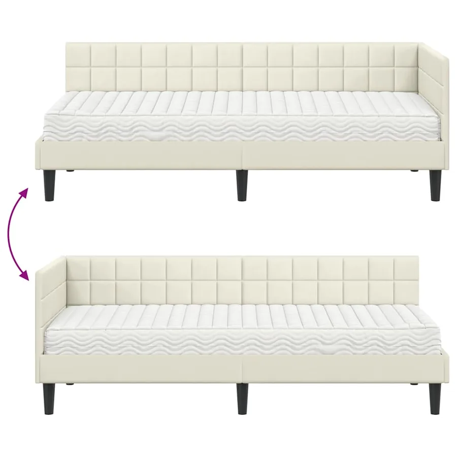 Cadre de lit d'angle avec matelas 2 pcs Crème Velours - 12