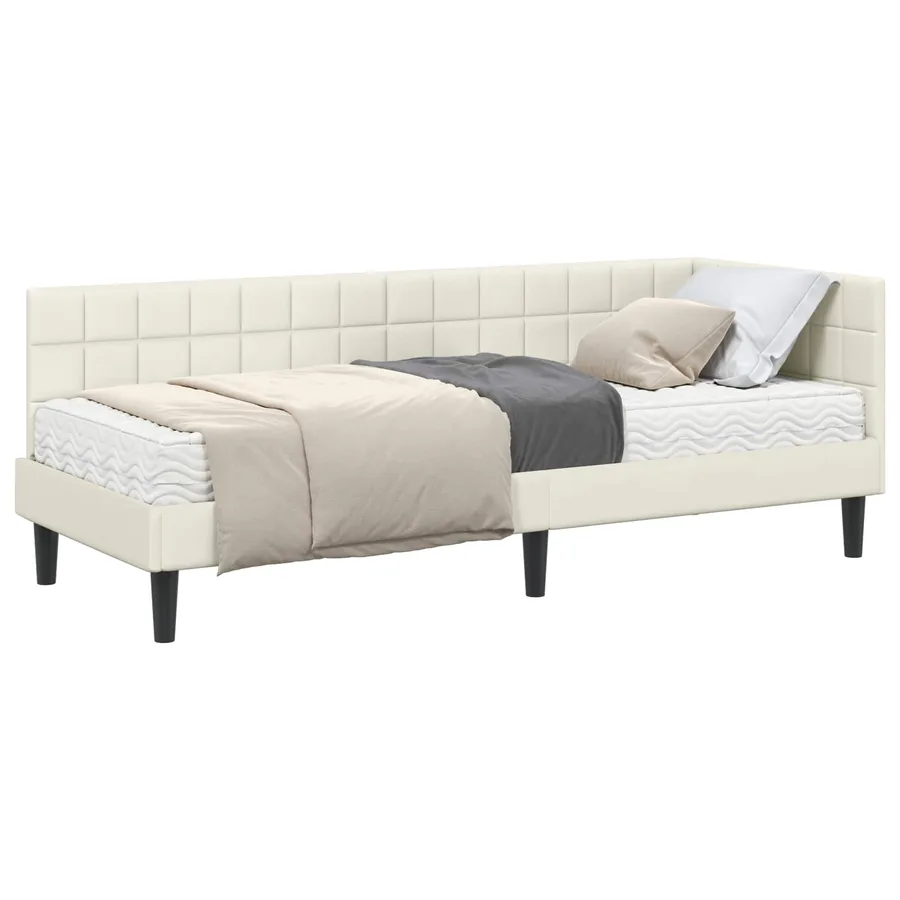 Cadre de lit d'angle avec matelas 2 pcs Crème Velours - 2