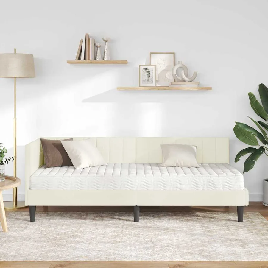 Cadre de lit d'angle avec matelas 2 pcs Crème Velours - 3