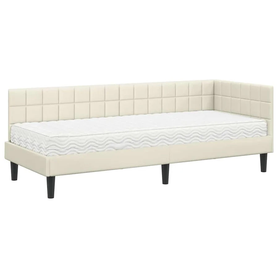 Cadre de lit d'angle avec matelas 2 pcs Crème Velours - 4