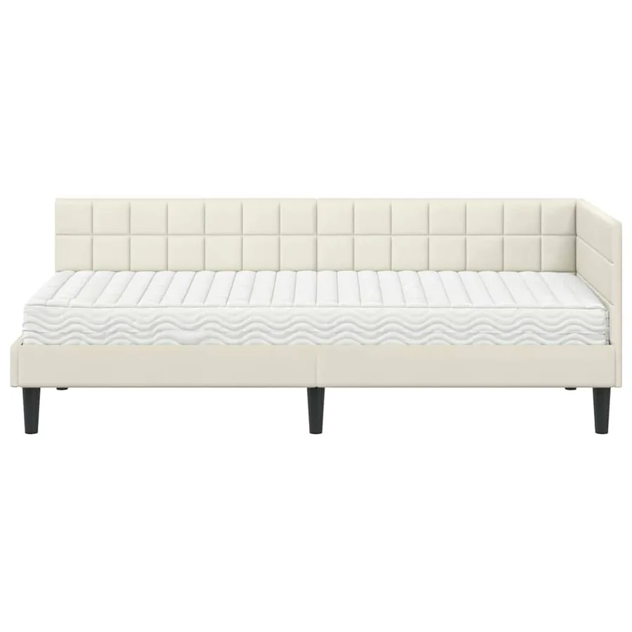 Cadre de lit d'angle avec matelas 2 pcs Crème Velours - 5