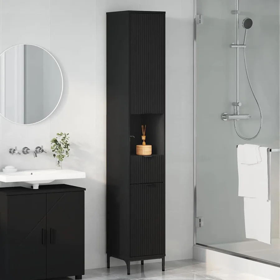 Cabinet de salle de bain Noir 31,5 x 33 x 190 cm - 4