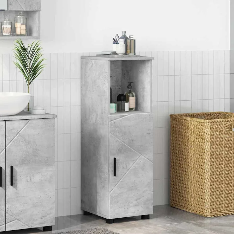 Cabinet de salle de bain avec porte Gris béton 30 x 35 x 95 cm