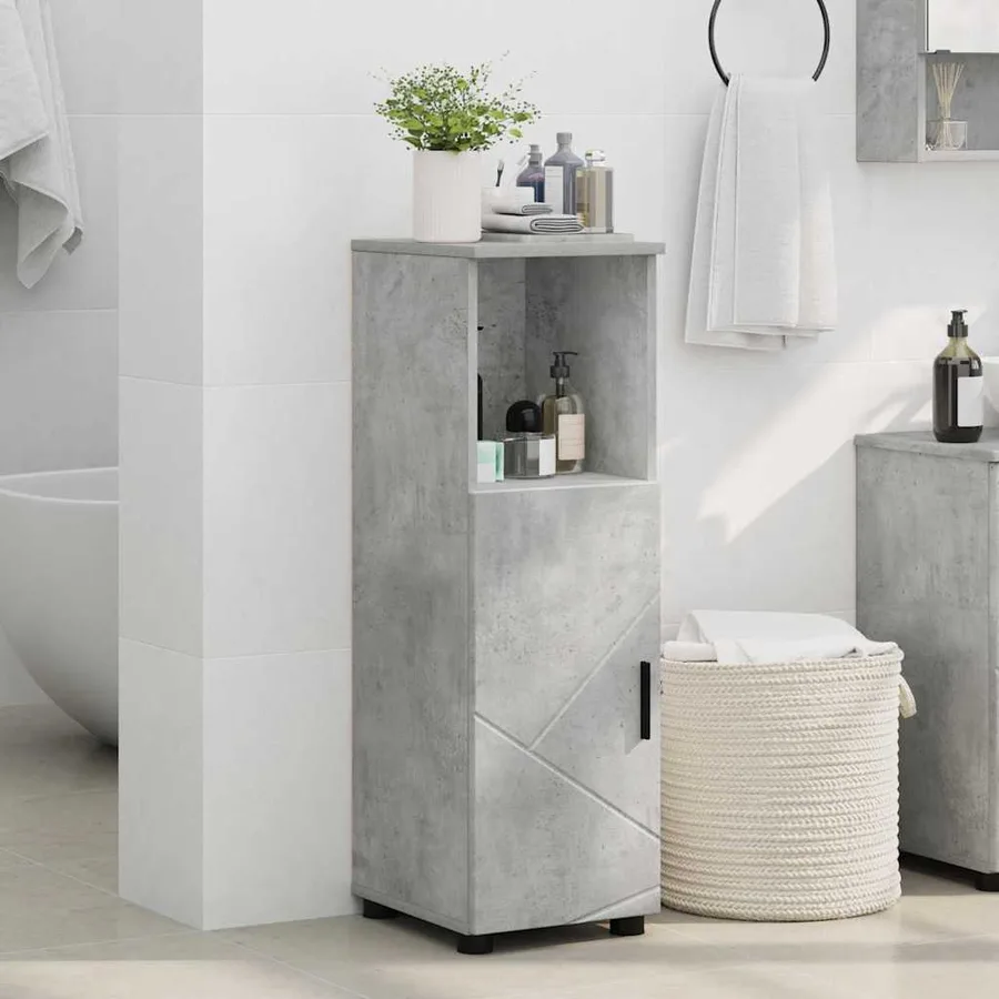 Cabinet de salle de bain avec porte Gris béton 30 x 35 x 95 cm - 4