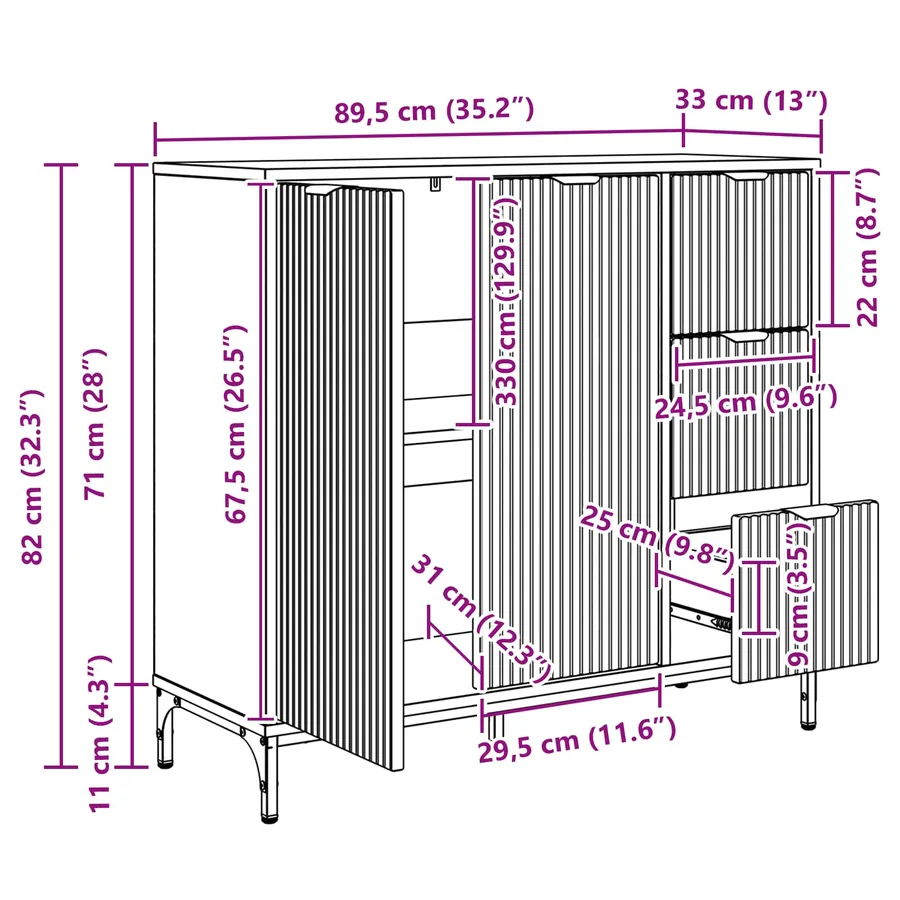 Buffet Blanc brillant 89,5 x 33 x 82 cm Bois d'ingénierie - 16