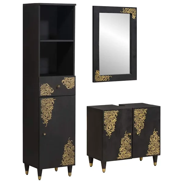 Ensemble de Meubles de Salle de Bain avec tiroir 3 pcs Noir