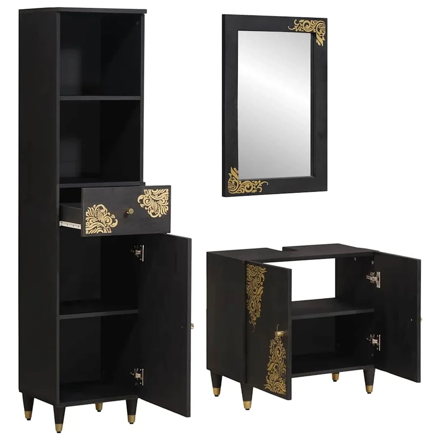 Ensemble de Meubles de Salle de Bain avec tiroir 3 pcs Noir - 2