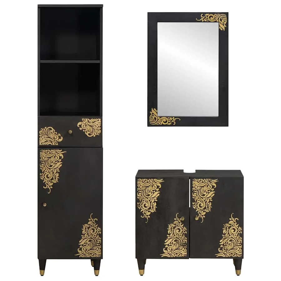Ensemble de Meubles de Salle de Bain avec tiroir 3 pcs Noir - 6