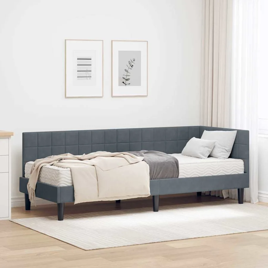 Cadre de lit d'angle avec matelas 2 pcs Gris Velours