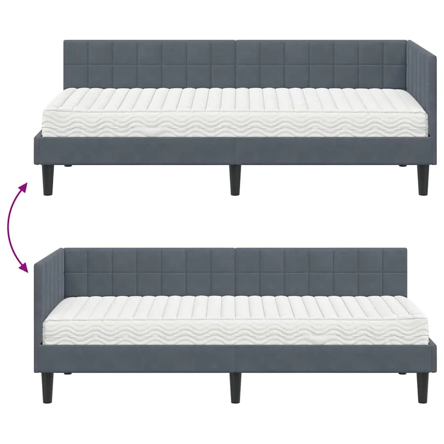 Cadre de lit d'angle avec matelas 2 pcs Gris Velours - 12