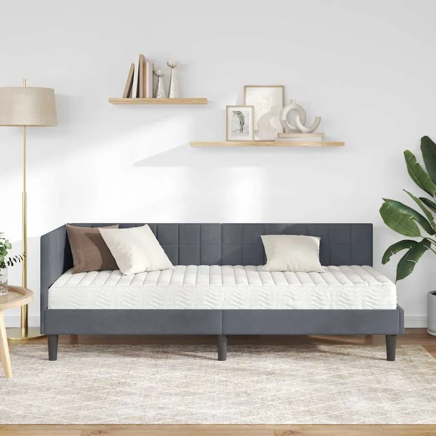Cadre de lit d'angle avec matelas 2 pcs Gris Velours - 3