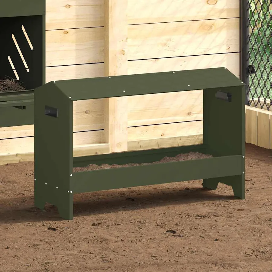 Bac de nourrissage pour poules Vert olive 81 x 32 x 53,5 cm