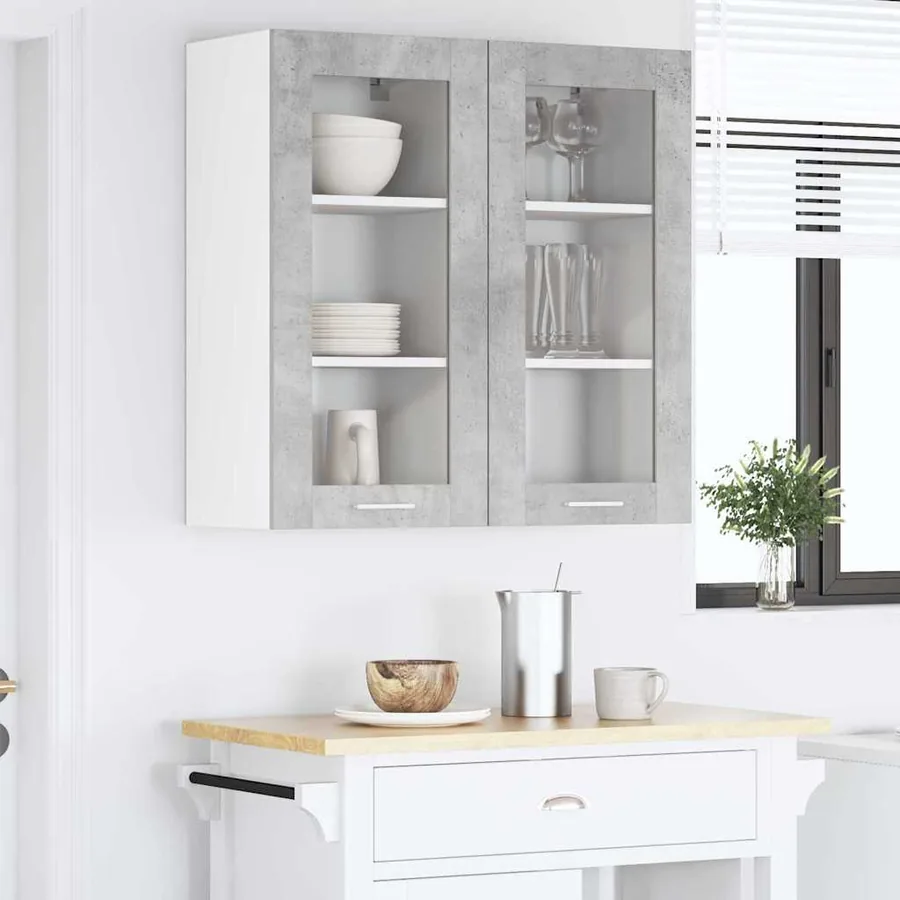 Armoire suspendue avec porte 2 pcs Gris béton 40 x 31 x 80 cm - 4