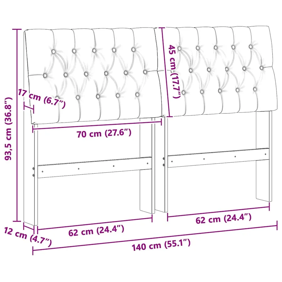 Tête de lit capitonnée Gris clair 140 cm Pin massif - 11