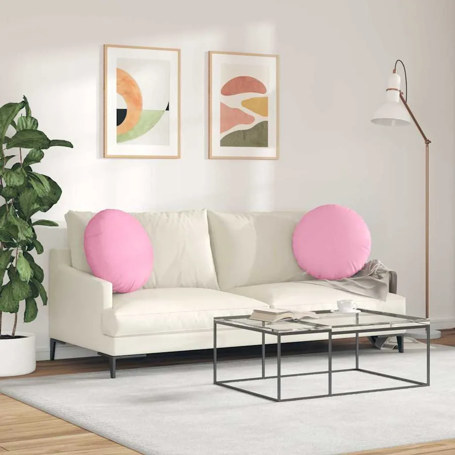 Coussins de siège 2 pcs Rose Ø50 x 19 cm tissu - 4