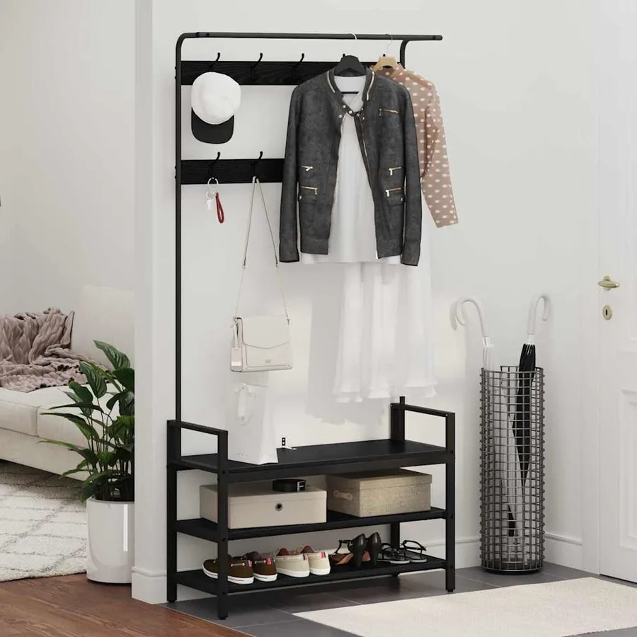 Porte-manteau Chêne noir 95 x 34 x 184 cm Bois d'ingénierie - 4