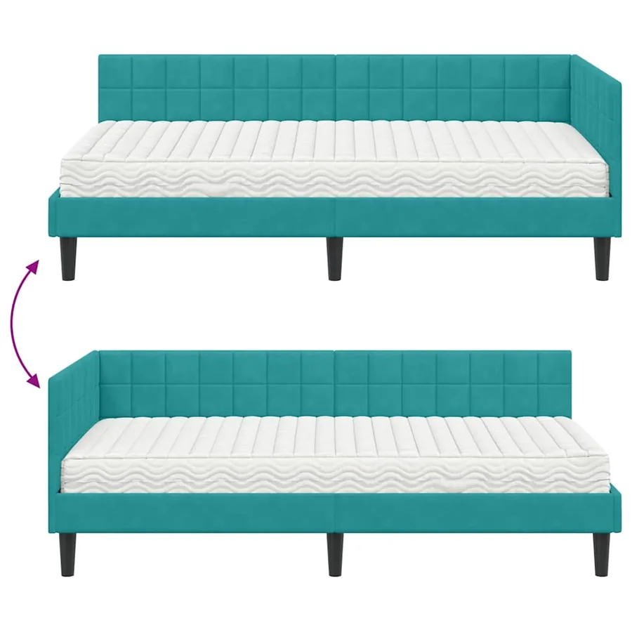 Cadre de lit d'angle avec matelas 2 pcs Turquoise Velours - 12