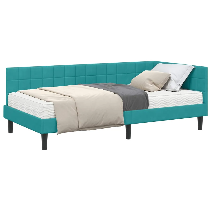 Cadre de lit d'angle avec matelas 2 pcs Turquoise Velours - 2