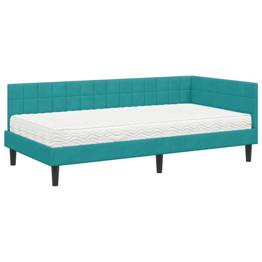 Cadre de lit d'angle avec matelas 2 pcs Turquoise Velours - 4