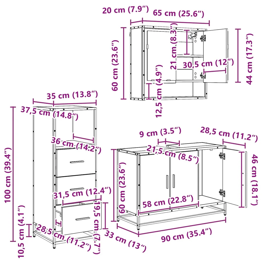 Ensemble de mobilier de salle de bain 3 pcs Bois Ancien - 15