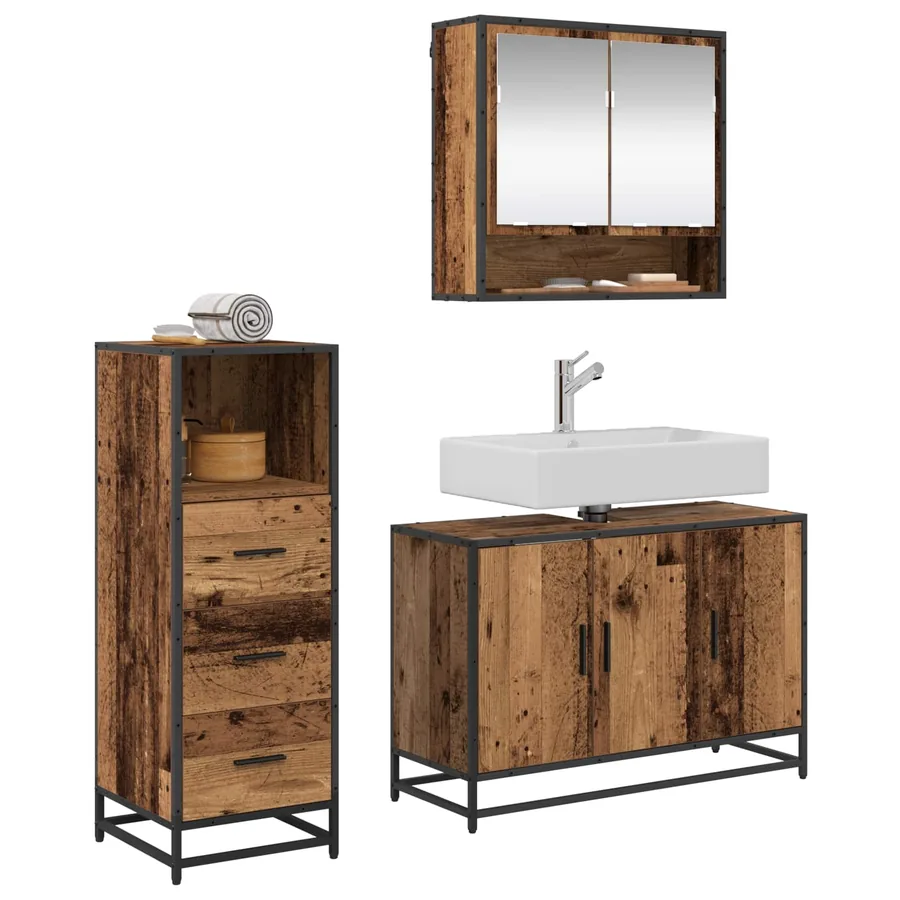 Ensemble de mobilier de salle de bain 3 pcs Bois Ancien - 3