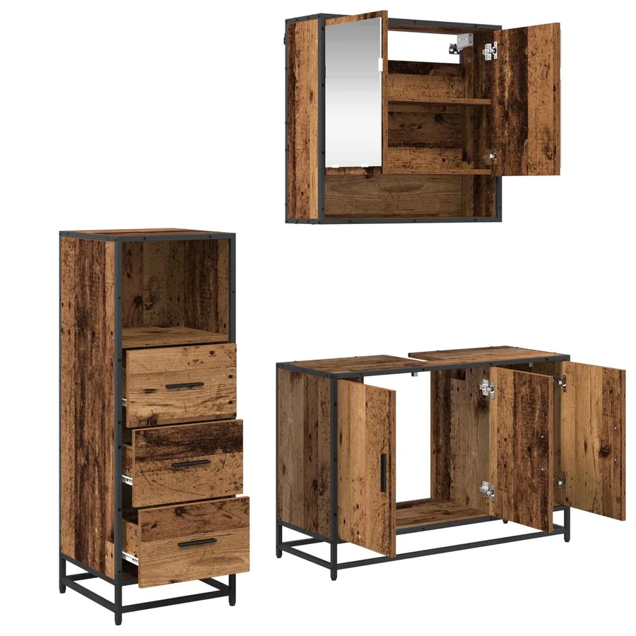Ensemble de mobilier de salle de bain 3 pcs Bois Ancien - 5