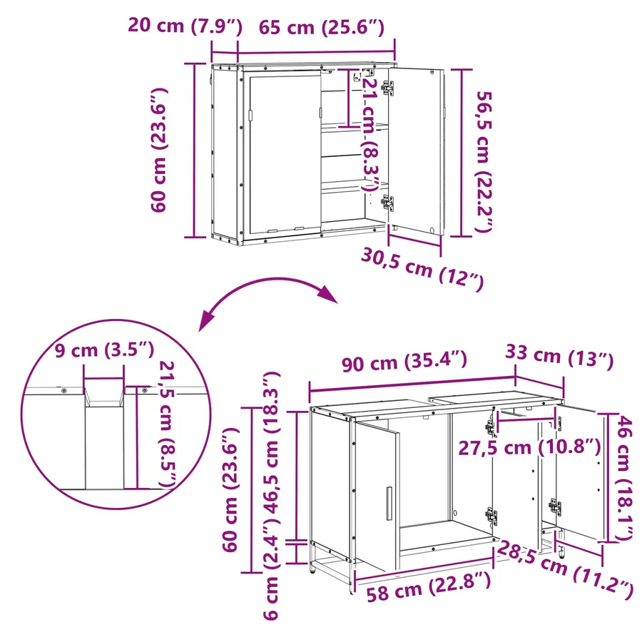 Ensemble de mobilier de salle de bain 2 pc Chêne artisanal - 18