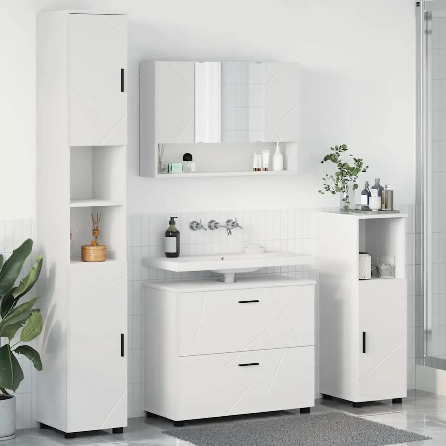 Ensemble de mobilier de salle de bain avec tiroir 4 pcs Blanc