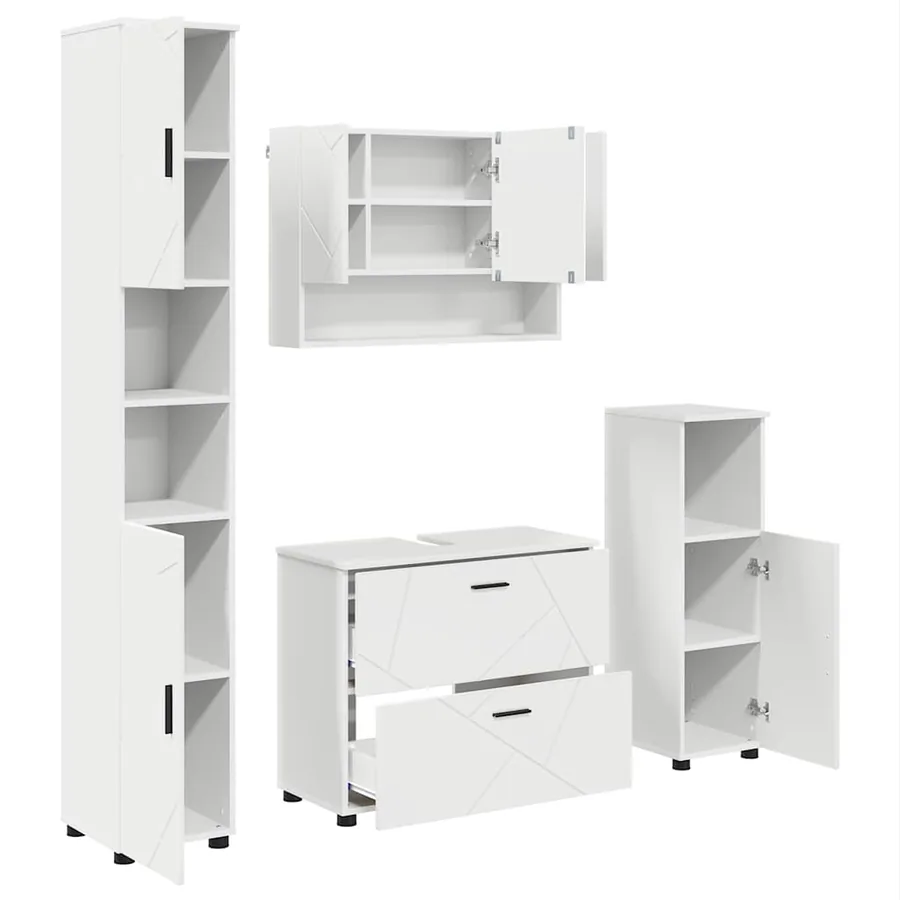 Ensemble de mobilier de salle de bain avec tiroir 4 pcs Blanc - 2