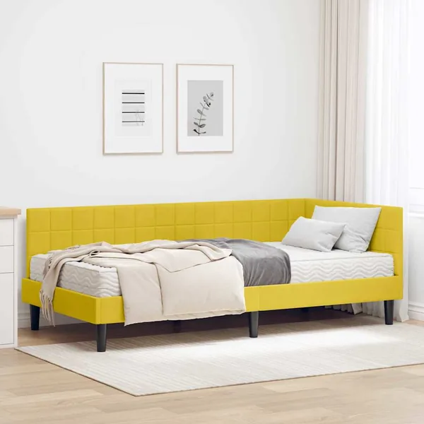 Cadre de lit d'angle avec matelas 2 pcs Jaune Velours