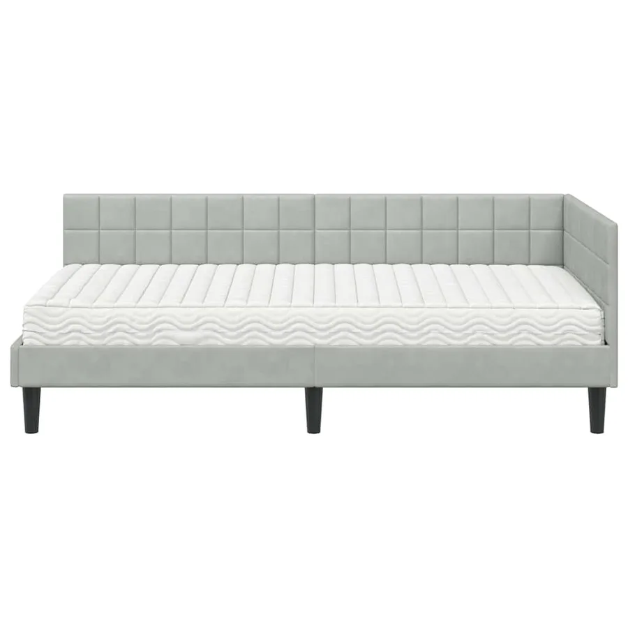 Cadre de lit d'angle avec matelas 2 pcs Gris clair Velours - 5
