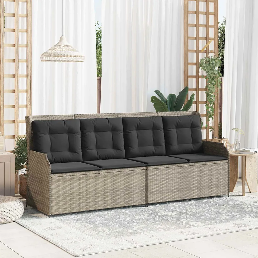 Banc de jardin avec coussin Gris clair polyrotin
