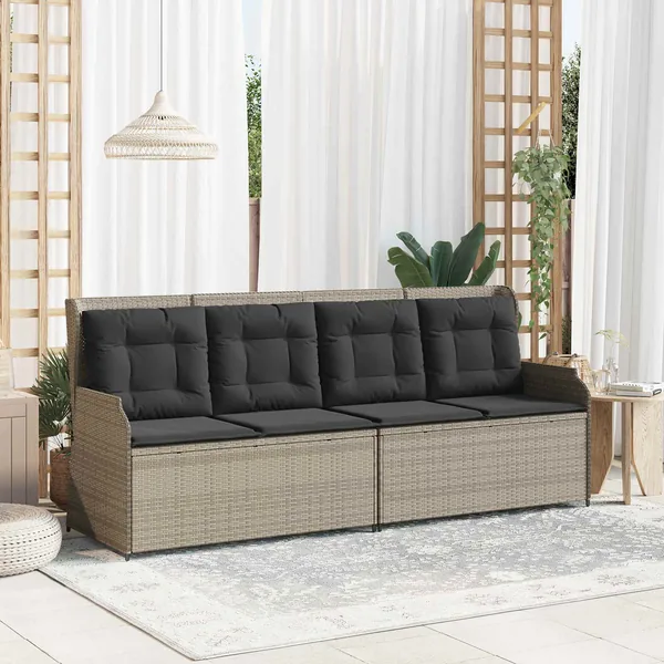 Banc de jardin avec coussin Gris clair polyrotin