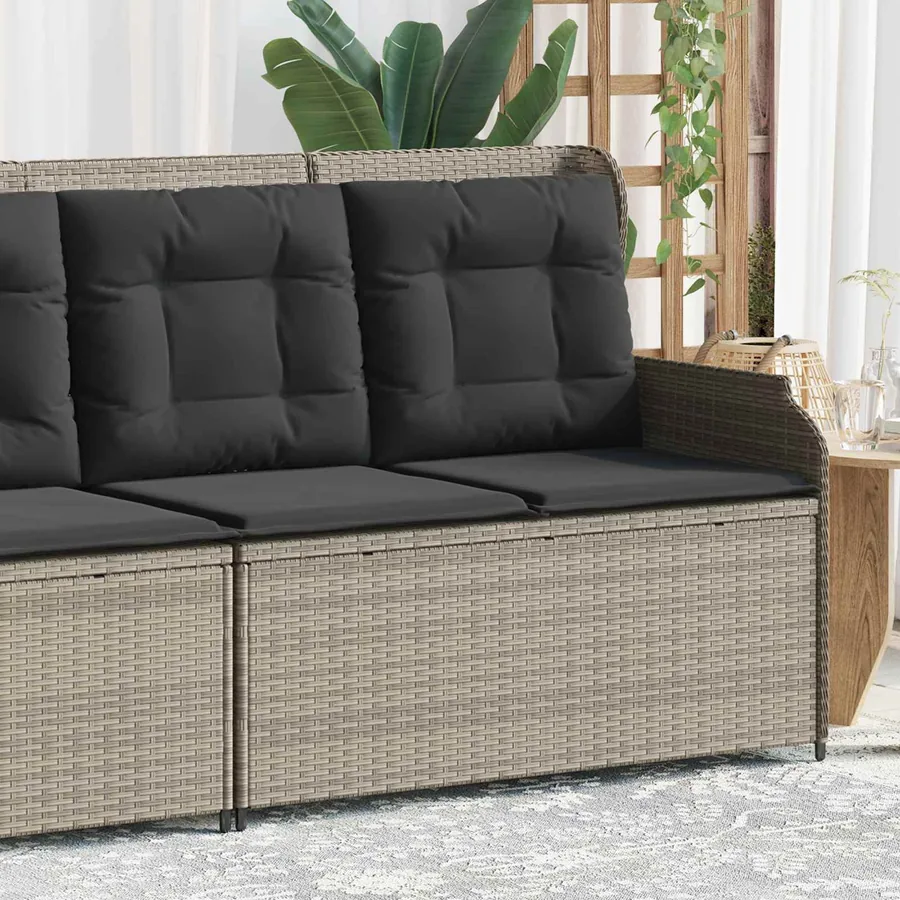 Banc de jardin avec coussin Gris clair polyrotin - 3