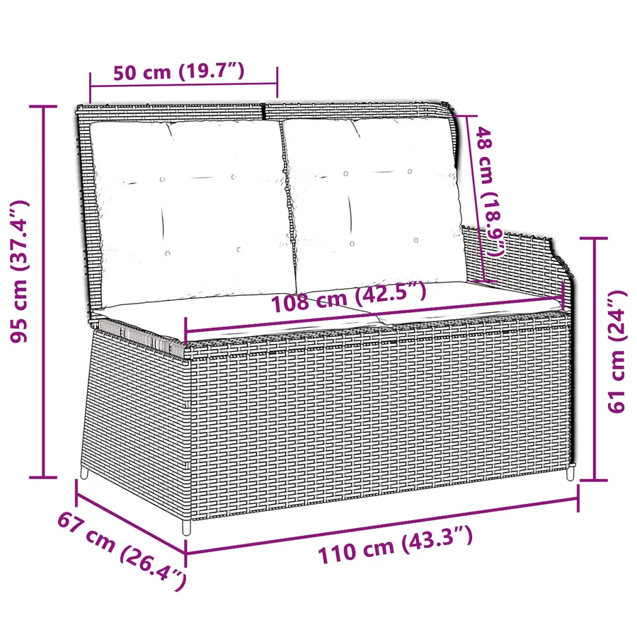 Banc de jardin avec coussin Gris clair polyrotin - 9