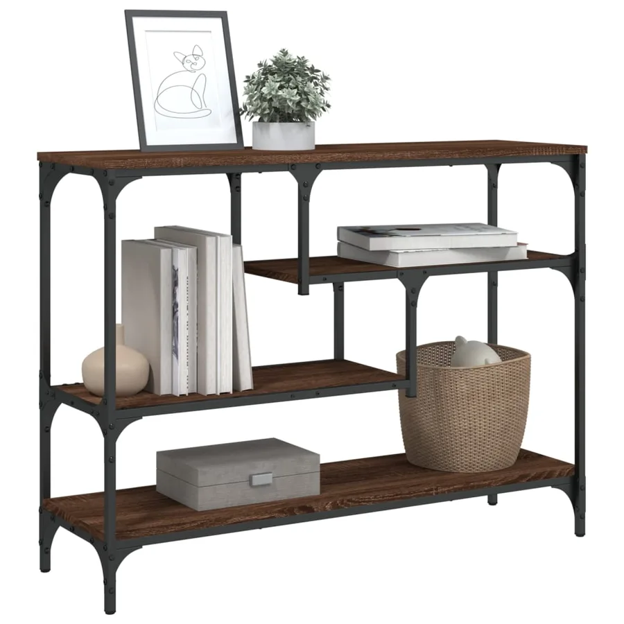 Table console chêne marron 100x30x75 cm bois d'ingénierie - 4