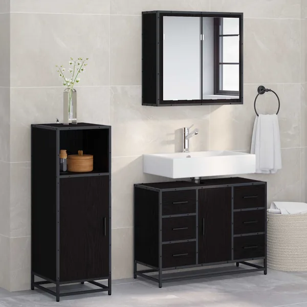 Ensemble de mobilier de salle de bain 3 pcs Chêne noir